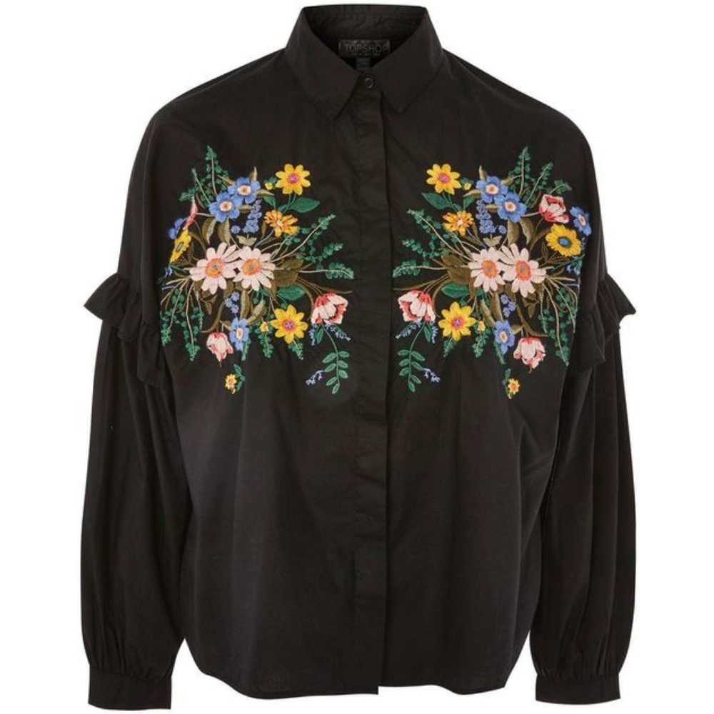 Topshop Forest Floral Embroidered Shirt